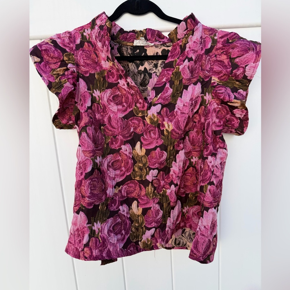 Floral Pink and Brown Blouse